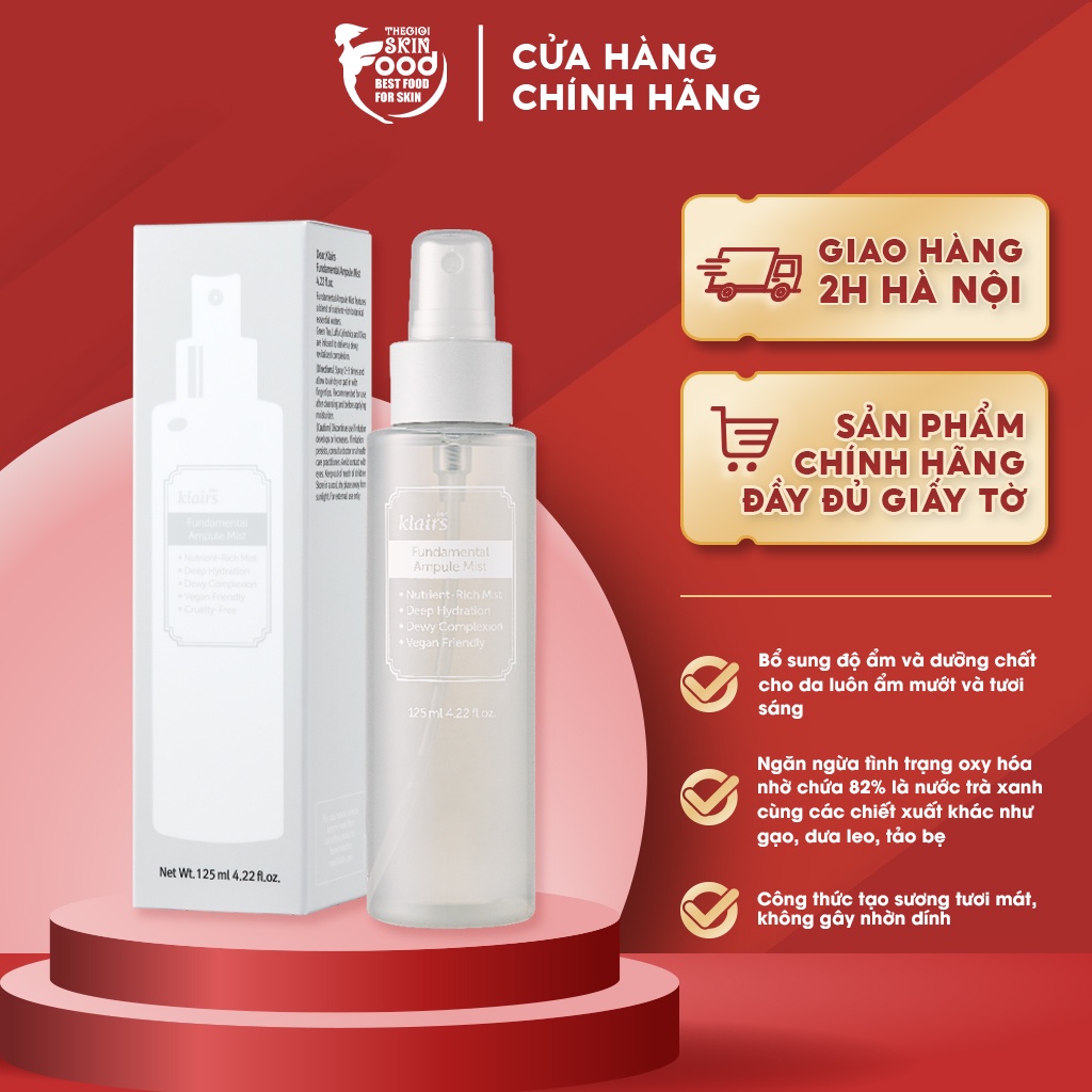 Xịt Khoáng Dưỡng Ẩm, Làm Dịu Da, Chống Oxy Hóa Klairs Fundamental Ampule Mist 125ml