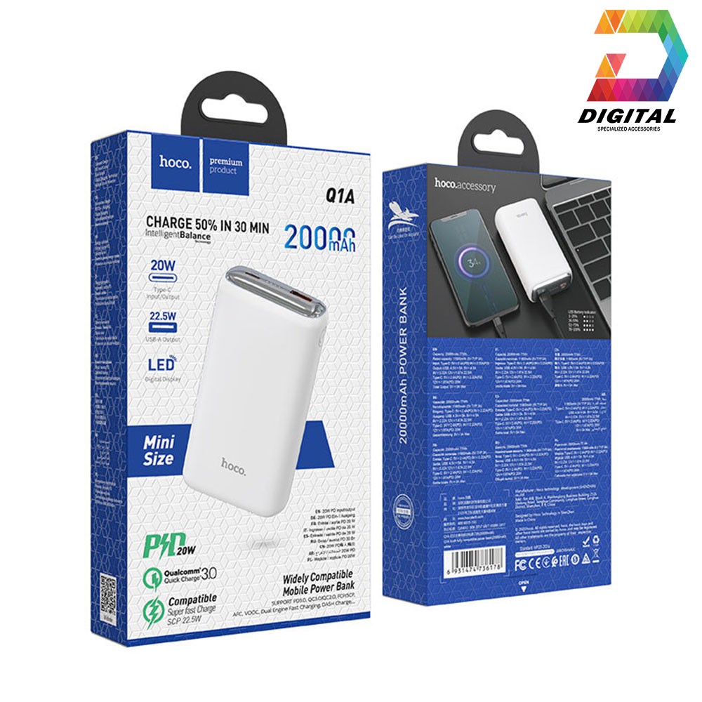 [Mã 154ELSALE2 giảm 7% đơn 300K] Sạc Dự Phòng Hoco 20000mAh Q1A Chính Hãng Sạc Nhanh PD 22.5W, Quick Charge 3.0