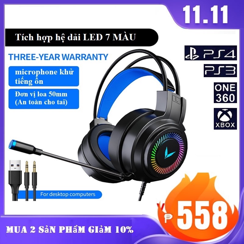 Bảo Hành 18 ThángTai Nghe Gaming Headset Pro Có Đèn LED, Có Mic Cho PC / PS4 Slim Pro / Xbox One X S jack 3.5mm