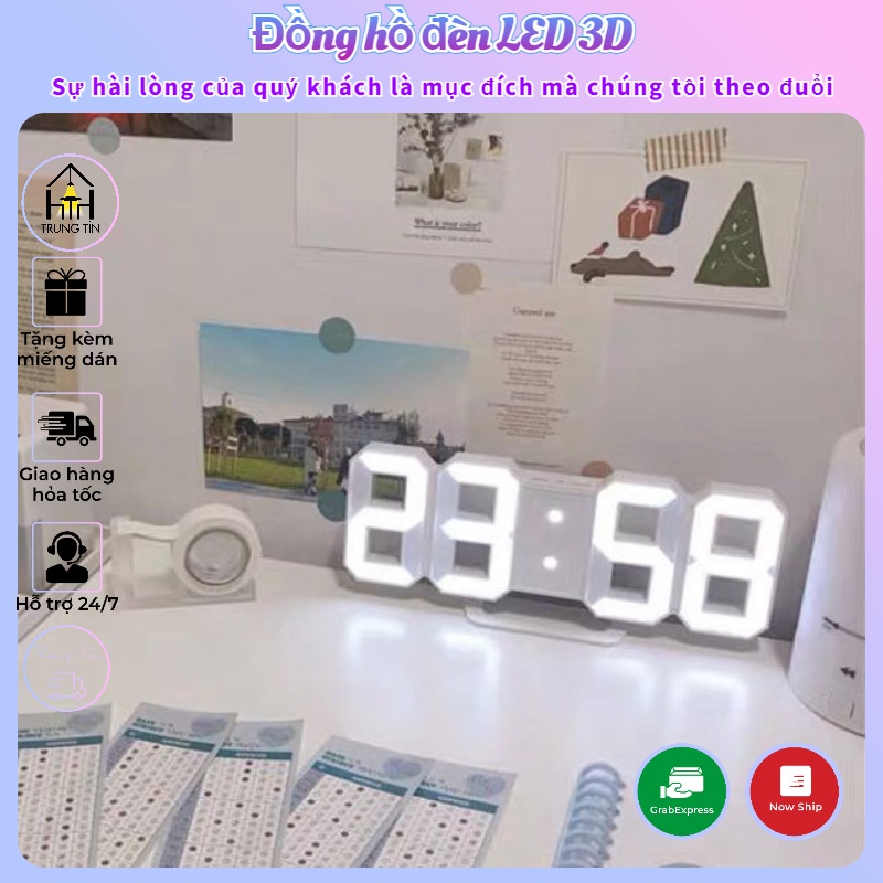 Đồng hồ đèn LED 3D treo tường, để bàn phong cách Hàn Quốc sáng đẹp decor phòng ngủ