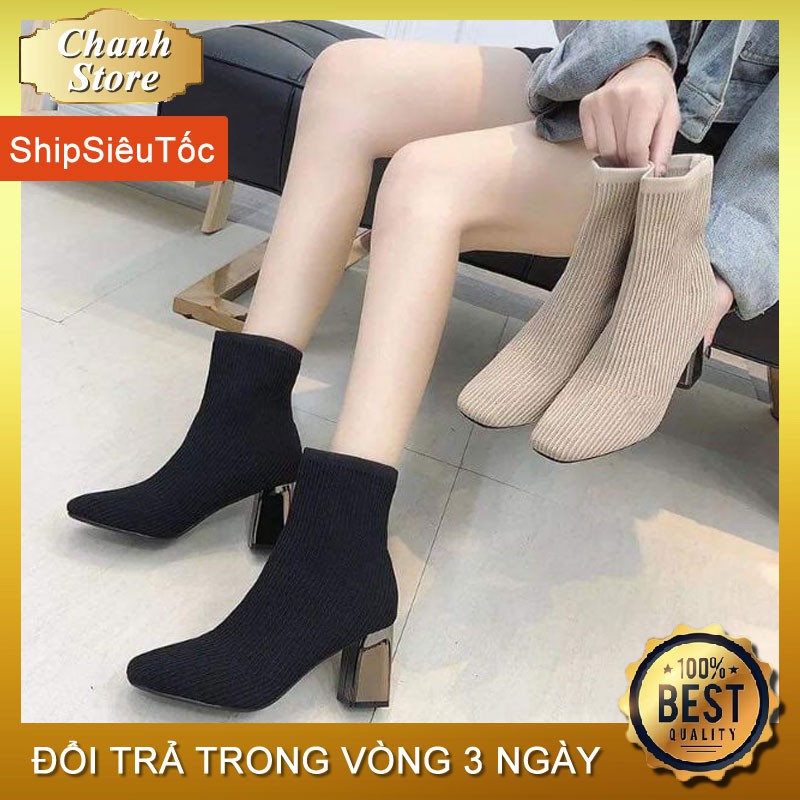 Bốt Nữ Đẹp 💖FREESHIP📛 Bốt Len Cao 7p Đi Cực Ấm và Ôm Chân, Boot Đế Vuông Ánh Bạc Siêu Sang Chảnh