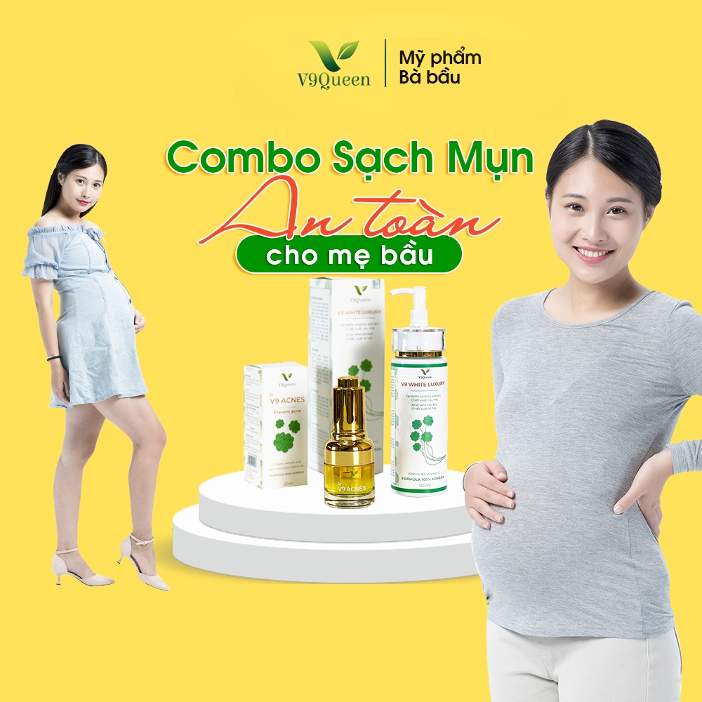 Combo Mụn, Serum + Sữa Rửa Mặt Rau Má - Mỹ Phẩm Bà Bầu V9Queen | BigBuy360 - bigbuy360.vn