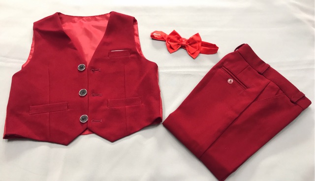 Bộ ghi lê cho bé trai gồm: áo ghi lê, quần, tặng kèm nơ)