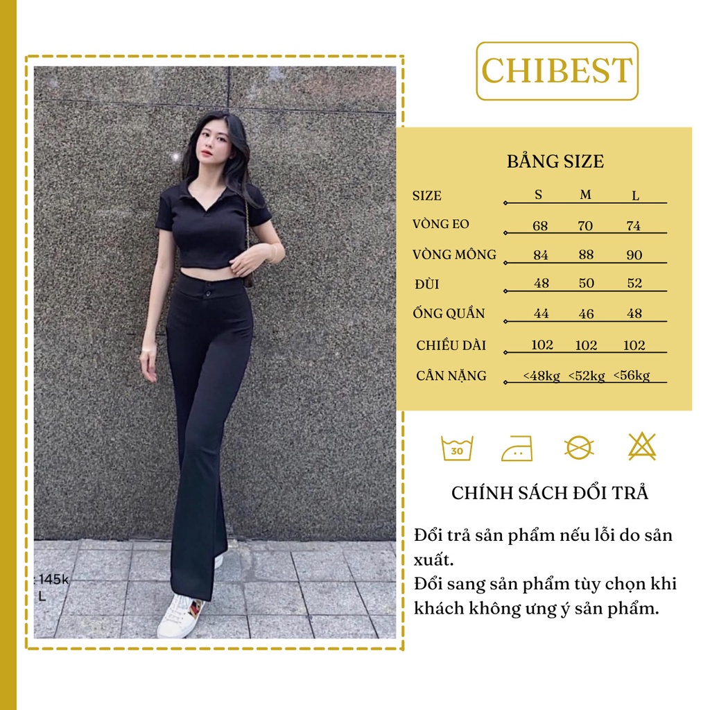 Quần ống loe nữ  cạp cao đai 2 nút tôn dáng siêu đẹp CHIBEST YQB011
