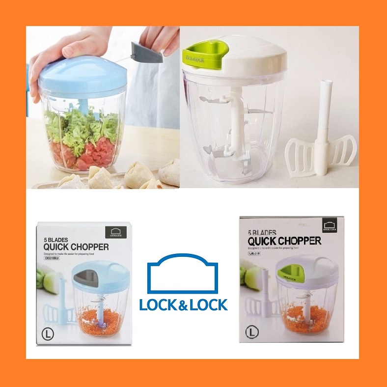 Cối xay nhuyễn thực phẩm Lock &amp; Lock 5 lưỡi dao thép Quick Chopper CKS310BLU - dụng cụ nghiền nhỏ thịt cá hành tỏi ớt