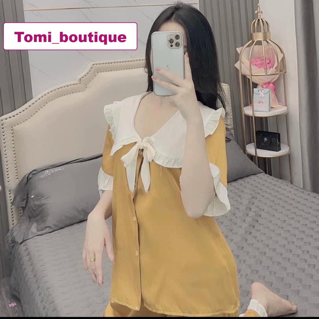 Bộ đồ ngủ cộc tay lụa hàn bèo bao đẹp,bao mát siêu cute- Tomi boutique | BigBuy360 - bigbuy360.vn