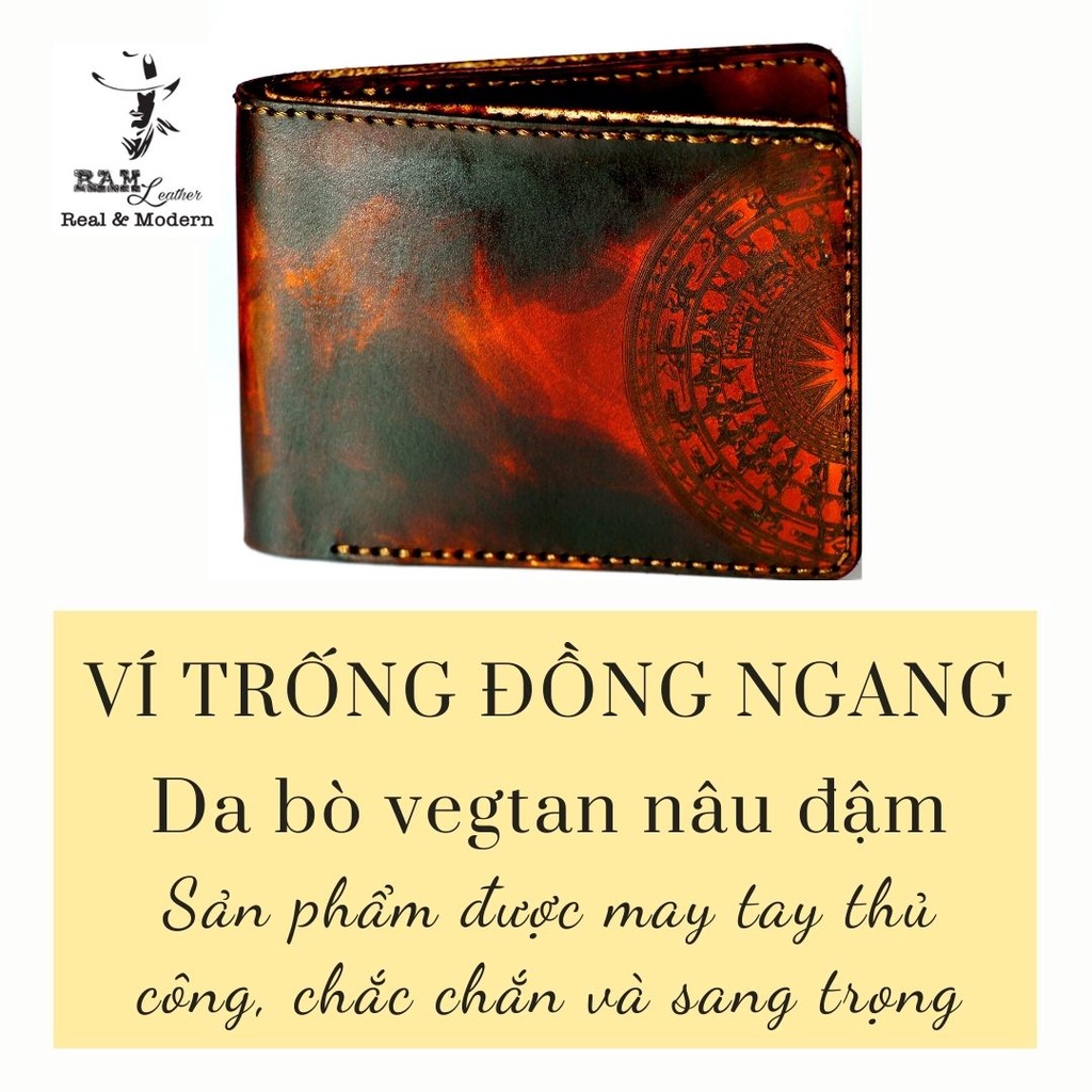 Ví nam nữ RAM Leather da bò Italia Vegtan khắc Trống Đồng Việt Nam nâu medium brown