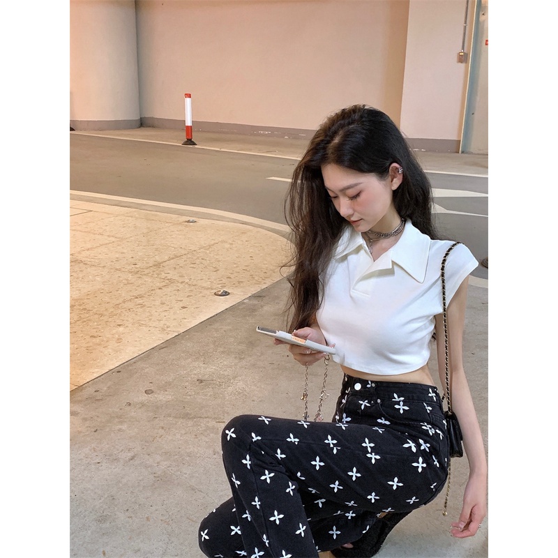 QKOOLE  Áo Thun Croptop Nữ Tay Ngắn Màu Trơn Phong Cách Hàn Quốc