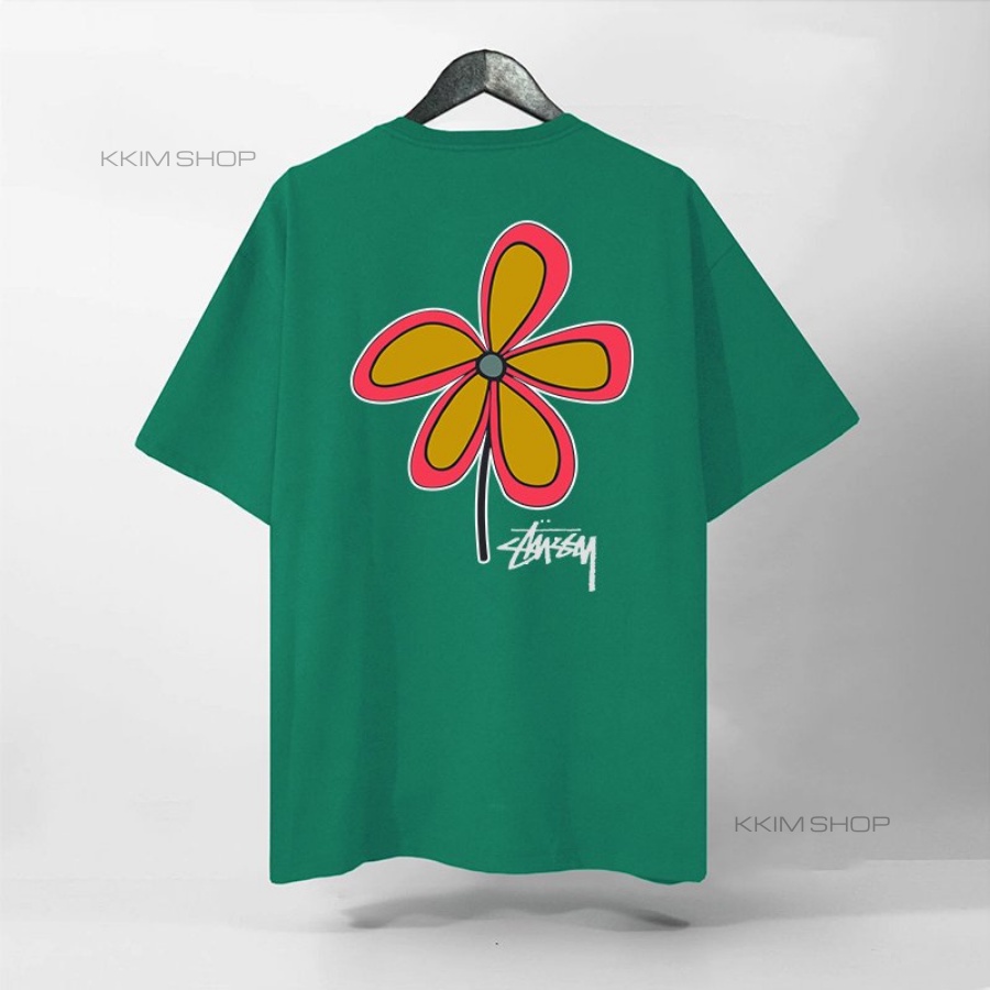 Áo thun tay lỡ STUSSY cỏ 4 lá may mắn, Áo thun unisex nam nữ form rộng oversize chất liệu Cotton KKIMSHOP