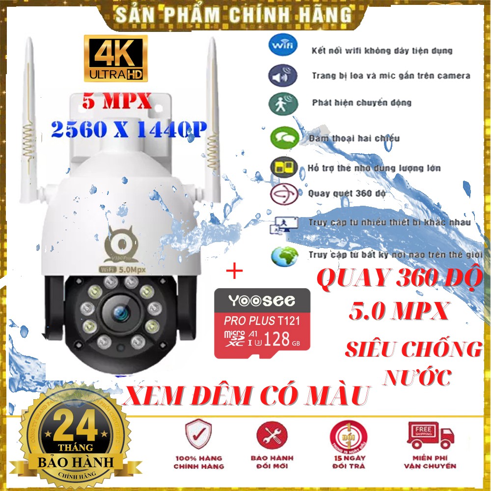 Camera ip wifi V380PRO PTZ C12 - 11 led ngoài trời FULLHD 5.0MXP XEM ĐÊM CÓ MÀU QUAY 360 siêu chống nước BH 24 tháng | BigBuy360 - bigbuy360.vn