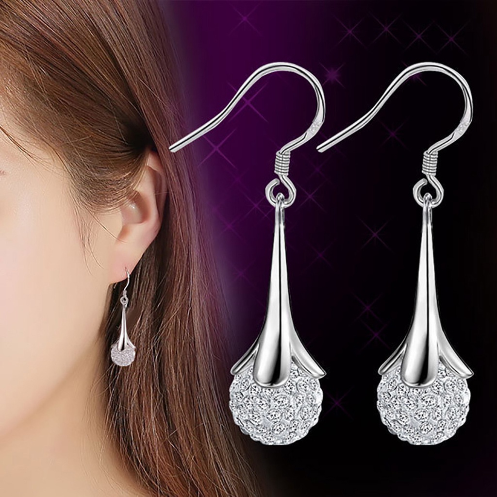 /YO/ Bông tai dáng dài đính đá mặt trăng giả hình bông hoa thanh lịch chống gỉ cho nữ