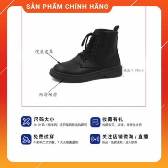 Giày boots Martin cổ ngắn Ulzzang da lì đế thấp -v11