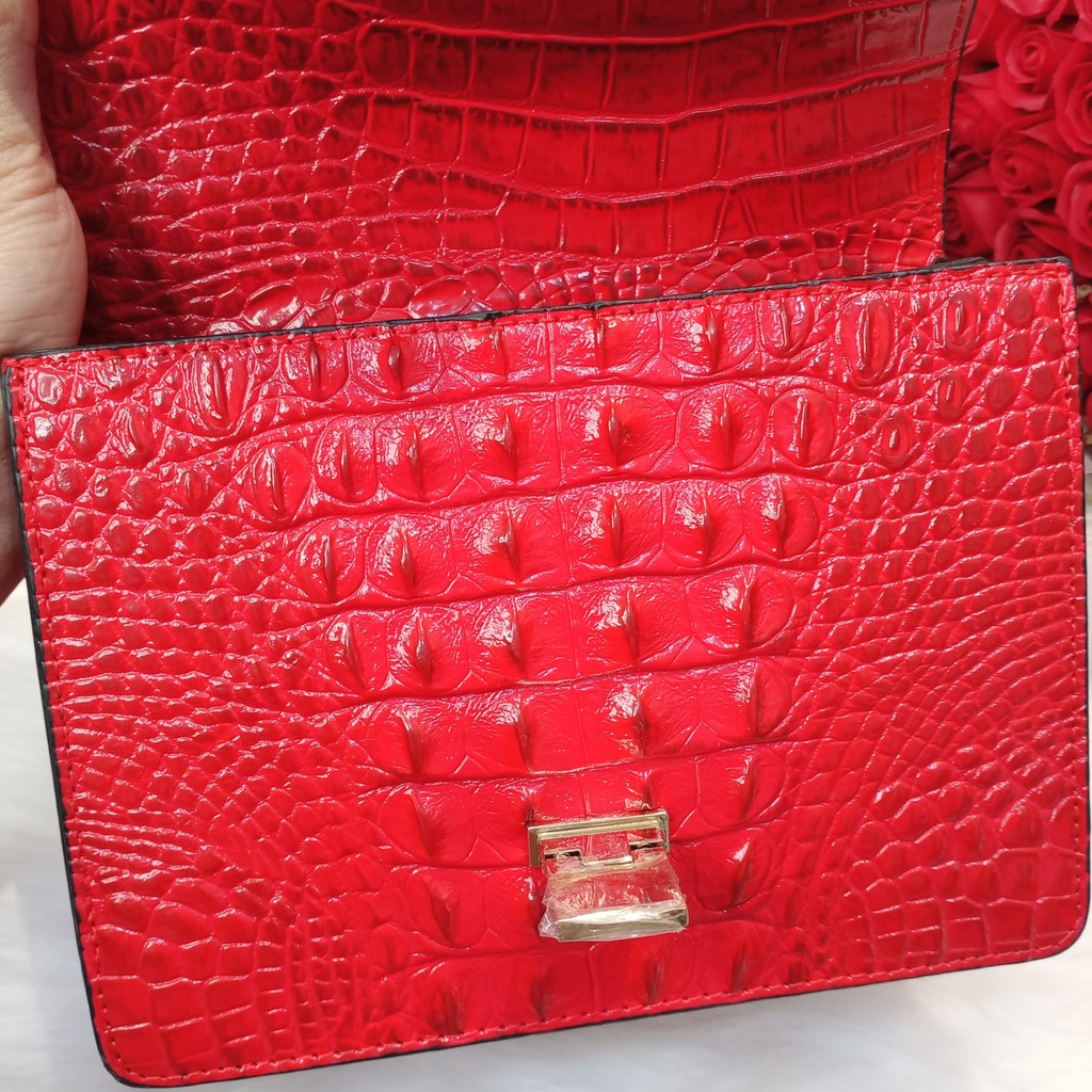 Túi xách nữ,da cá sấu(da thật), màu đỏ, size 22