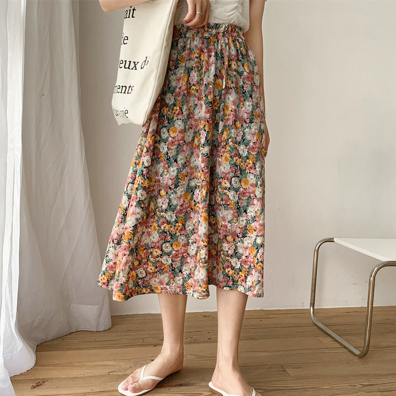 A-Line Skirt Floral Skirt Skirt Women's Summer Mid-Length High Waist Slimming Chiffon  A Fairy Dress D147 | BigBuy360 - bigbuy360.vn