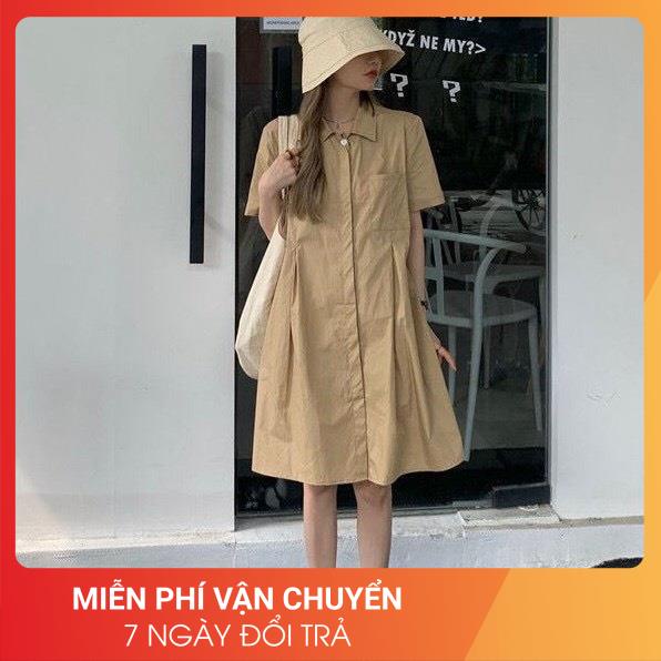 Đầm Sơ Mi Thô Hàn 24AP Nữ [FREESHIP] Váy suông dáng rộng tay lỡ, thiết kế viền eo màu TRẮNG | BE cá tính Ulzzang | BigBuy360 - bigbuy360.vn