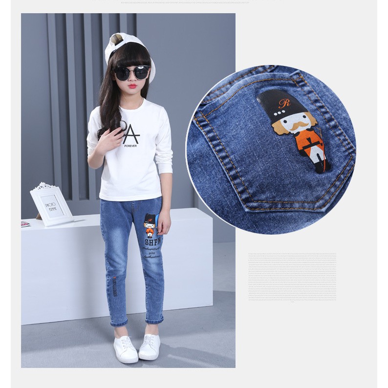 Quần Jeans Thêu Hình Chuột Mickey Thời Trang Cho Bé 3-12 Tuổi