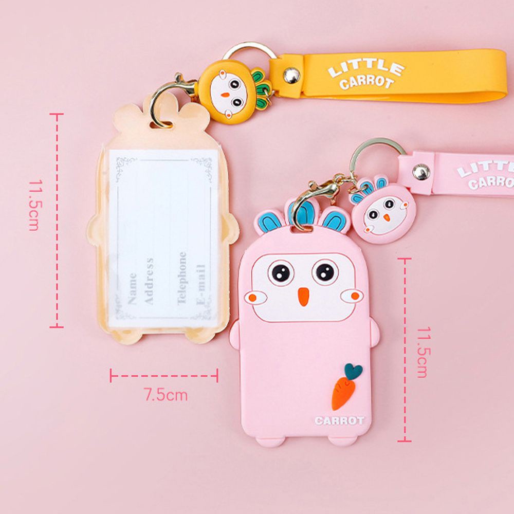 Bao đựng bảng tên bằng silicon in họa tiết hoạt hình hai mặt nhiều màu có móc khóa cho học sinh