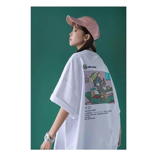 Áo Tay Lỡ Unisex In Hình Tom &amp; Jerry , Áo Thun Tay Lỡ Phông Nam Nữ