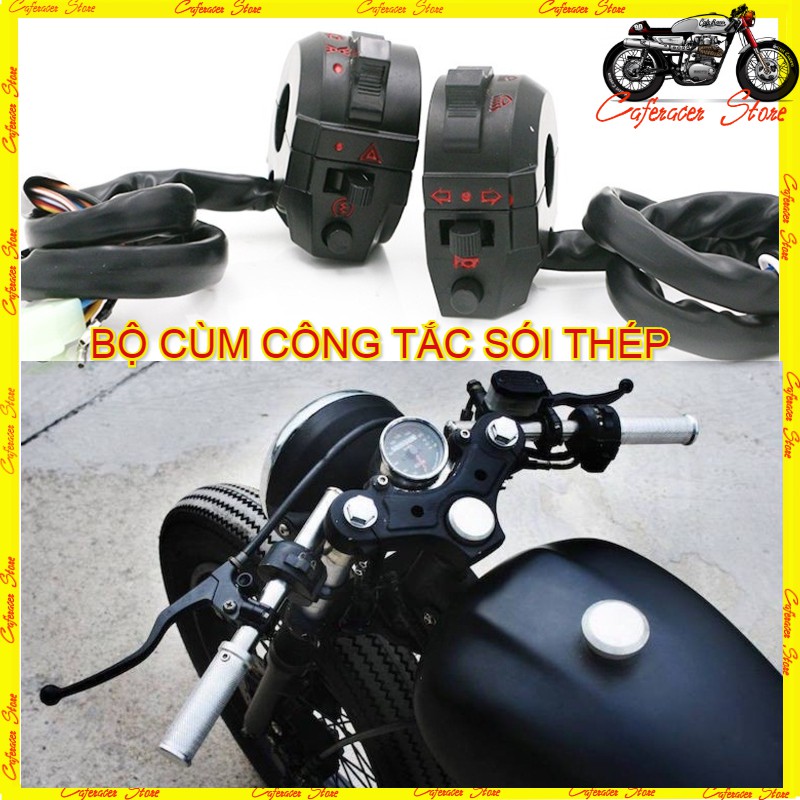 Bộ cùm tay lái xe Wolf  thép sơn tĩnh điện dùng thay thế cùm sói hay độ xe classic, win Cafe racer