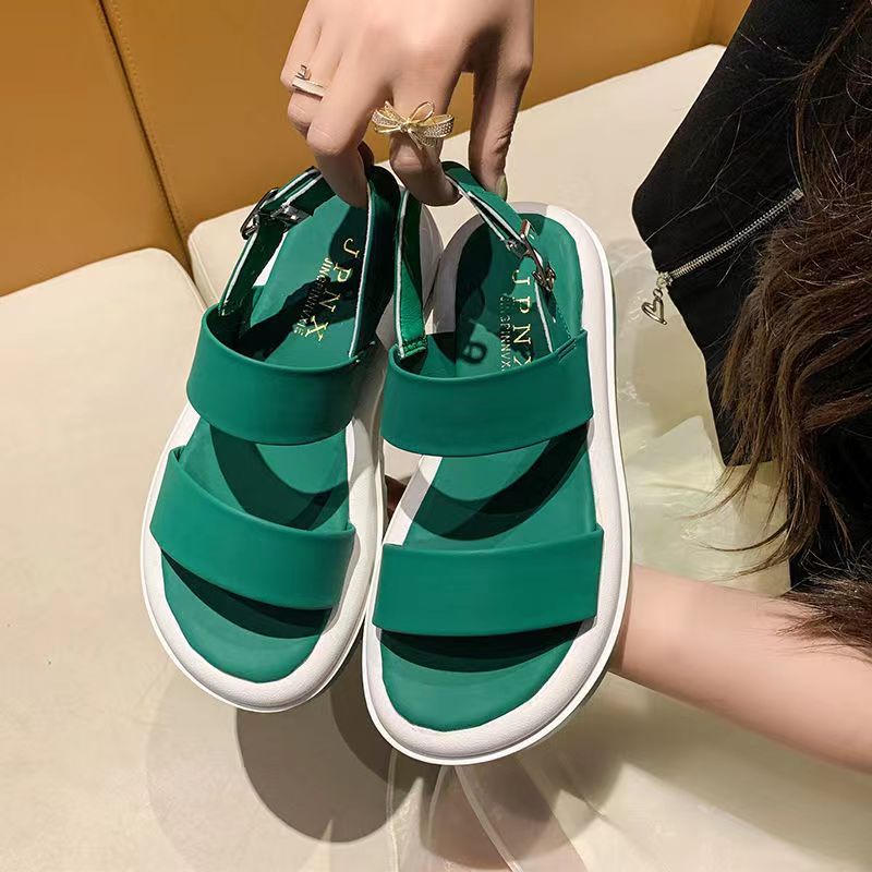 Giày Sandal Thể Thao Đế Dày Dây Chéo Màu Xanh Lá Cây Phong Cách Mới