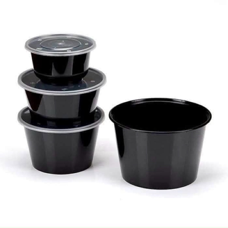 50 bát nhựa pp 1000ml màu đen kèm nắp đựng bún phở mì cay