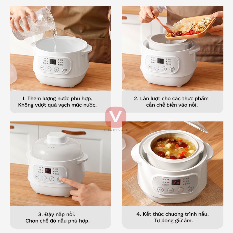 Nồi nấu cháo chậm Ceool 10A - dung tích 1 lít cho bé ăn dặm - Ninh hầm hấp cách thuỷ chưng yến đa năng