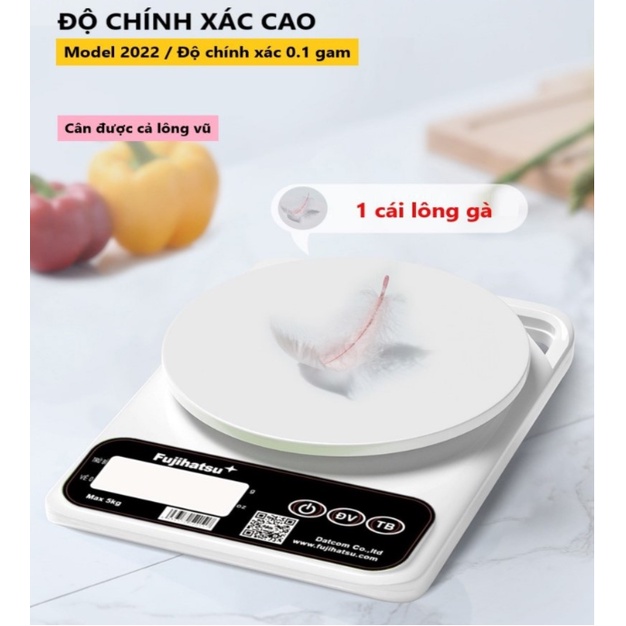 Cân Điện Tử Chính Hãng Fujihatsu, Phiên Bản Tiếng Việt - Cân Điện Tử Nhà Bếp 5Kg - Sản Xuất Tại Việt Nam - BH 12 Tháng