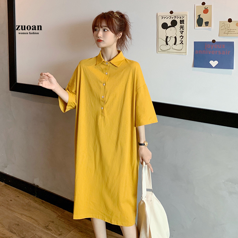 SUXI Đầm polo tay ngắn dáng rộng trẻ trung năng động cho nữ 4 màu tùy chọn