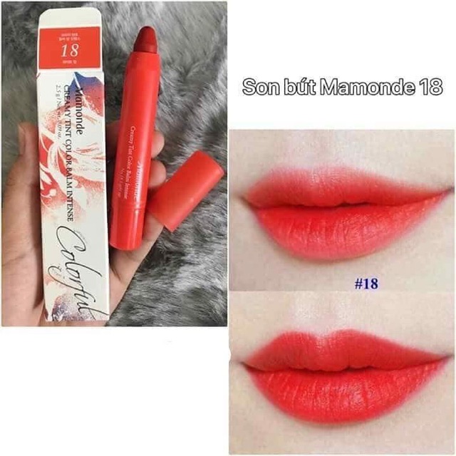 Son bút chì Mamonde Creamy Tint Color Balm Intense màu 18 cam đỏ tươi trẻ