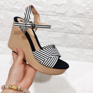 Sandal - xăng đan đế xuồng 4 màu đen-nâu sáng-kẻ-trắng