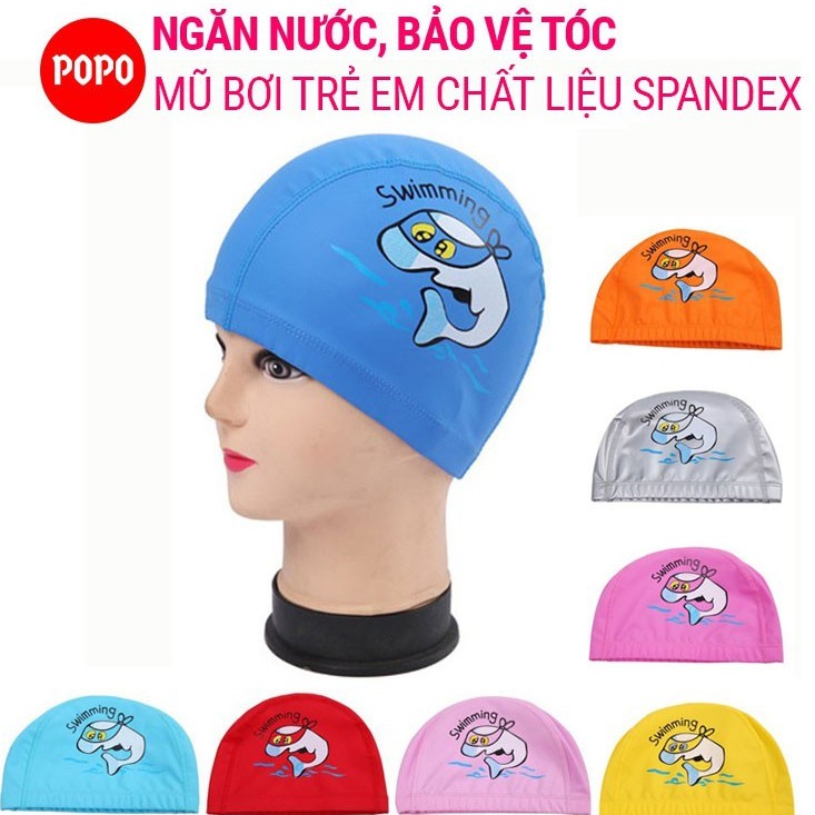 Nón bơi trẻ em chất liệu vải PU an toàn hình cá POPO 1179 mang đếm cảm giác mềm mại khi đội cho bé