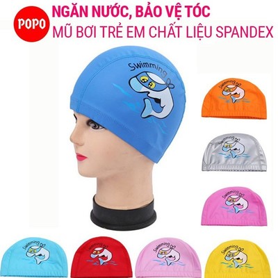 Nón bơi trẻ em chất liệu vải PU an toàn hình cá POPO 1179 mang đếm cảm giác mềm mại khi đội cho bé