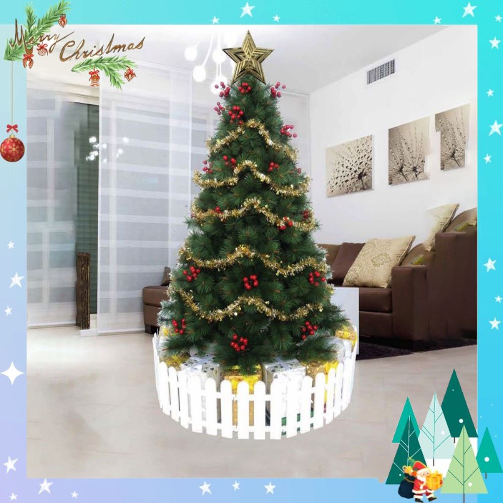 Cây thông noel 3m, cây thông noel cước đầu vàng gắn trái đỏ 3m - cây tự động xòe cành trang trí giáng sinh