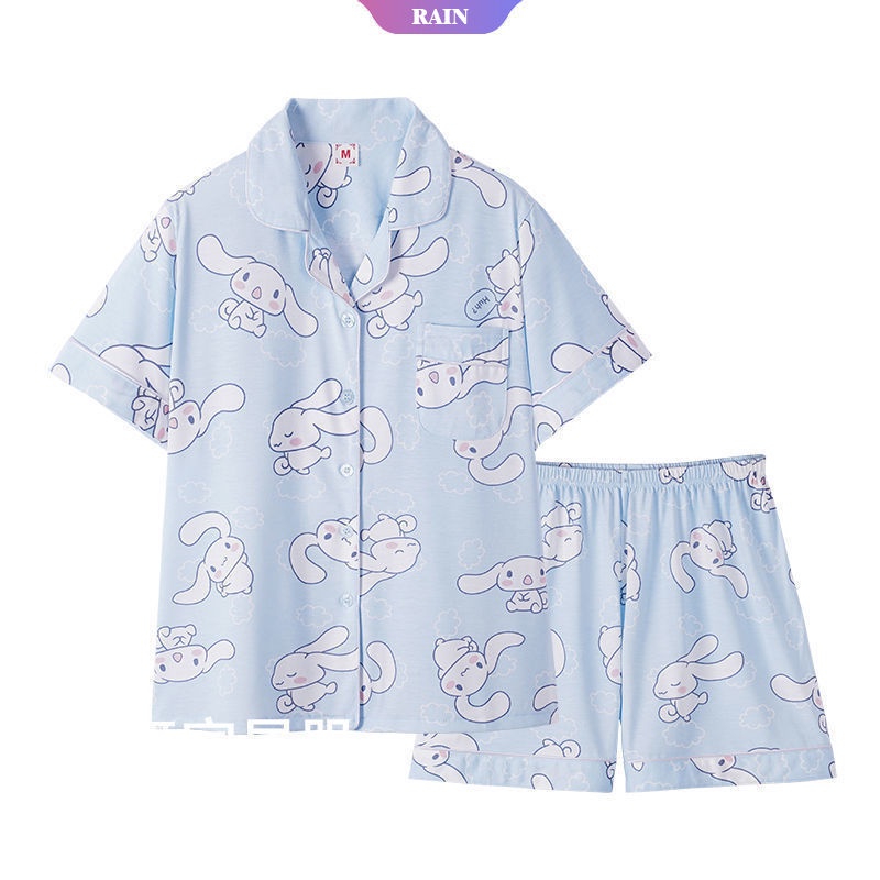 SANRIO Bộ Đồ Ngủ Ngắn Tay Họa Tiết My Melody Kuromi Cinnamoroll Dễ Thương Size M-2Xl