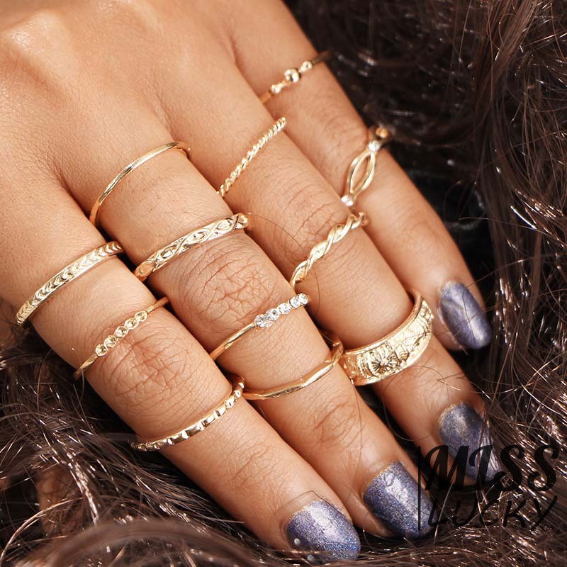 Set 12 nhẫn phong cách cổ điển đính đá lấp lánh thời trang dành cho nữ