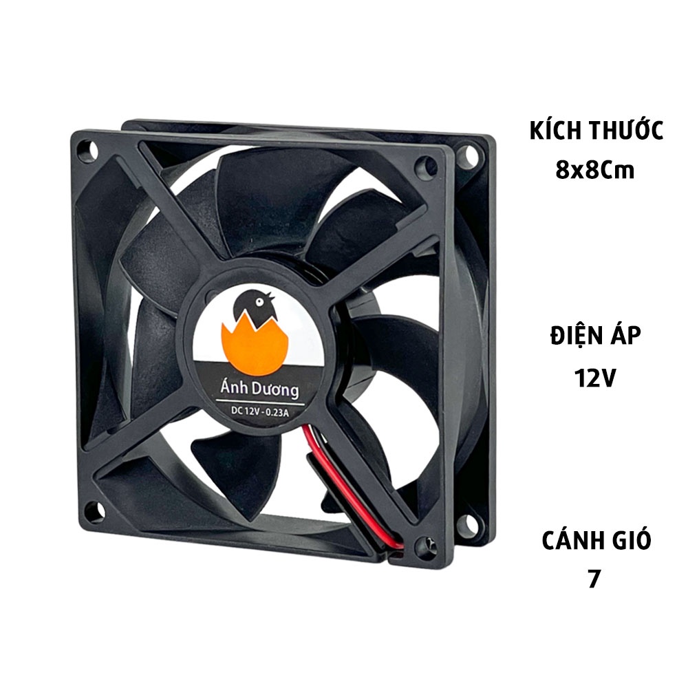 Quạt tản nhiệt máy ấp trứng P100 Ánh Dương 8x8cm/12V/0.23A Hàng Chính Hãng