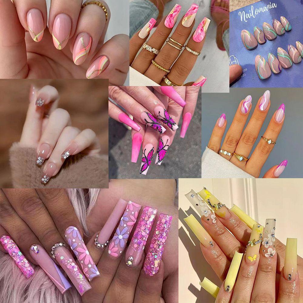 DIACHAVN Set 24 Móng Tay Giả Màu Hồng Gradient Có Thể Tháo Rời