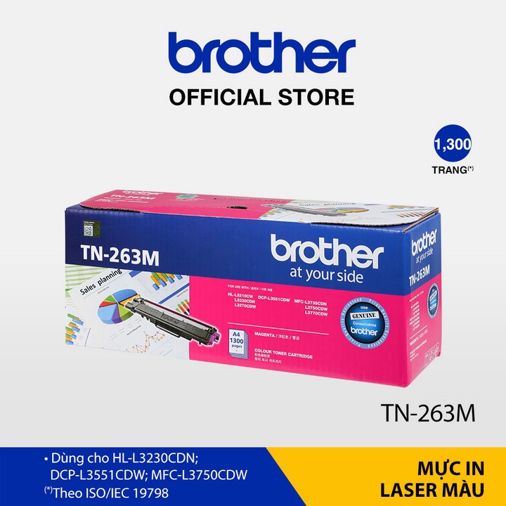 Mực in laser màu Brother TN-263M (hồng) cho máy in HL-L3230CDN/ DCP-L3551CDW/ MFC-L3750CDW