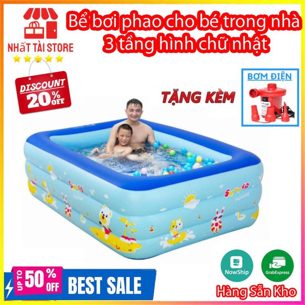 Bể Bơi Phao 3 Tầng Cho Bé đủ kích cỡ Đáy Chống Trượt, ( tặng kèm 100 quả bóng)