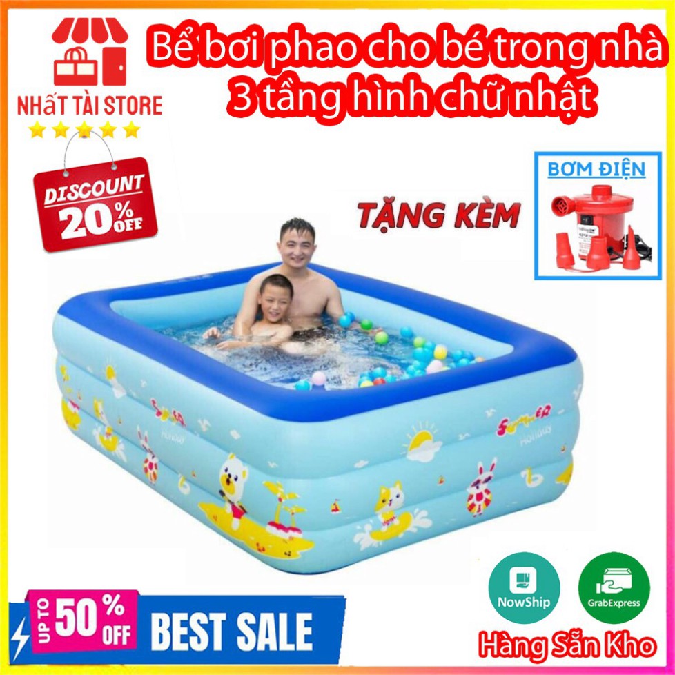 Bể Bơi Phao 3 Tầng Cho Bé đủ kích cỡ Đáy Chống Trượt, ( tặng kèm 100 quả bóng) . .