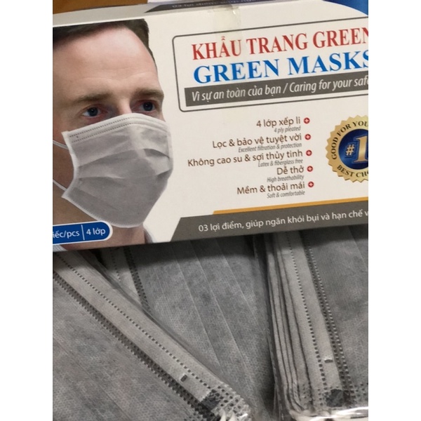 Hộp khẩu trang GREEN PEACE 4 lớp 50 chiếc 3 màu xanh, xám, Trắng dày dặn, dễ thở, không xù