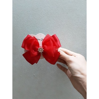 Kẹp nơ lụa đỏ loại to cho bé