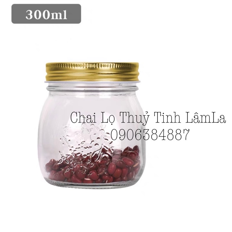 Hũ Thủy Tinh Hoa Rơi Nắp Nhôm Vàng 300ml 500ml | Đựng Thực Phẩm , Mứt , Sữa Chua Trái Cây