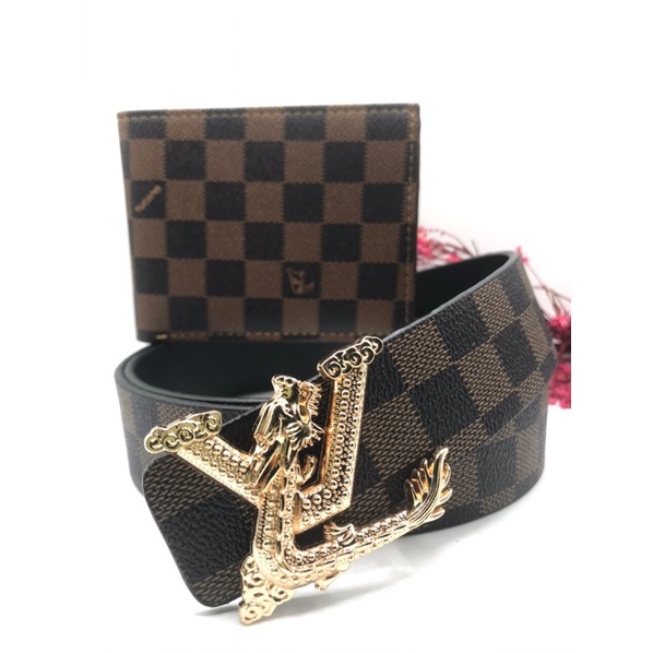 COMBO bộ caro nâu ròng - thắt lưng và ví - Dây nịt da và bóp da cao cấp new 2022 ( hàng HOTTREN )