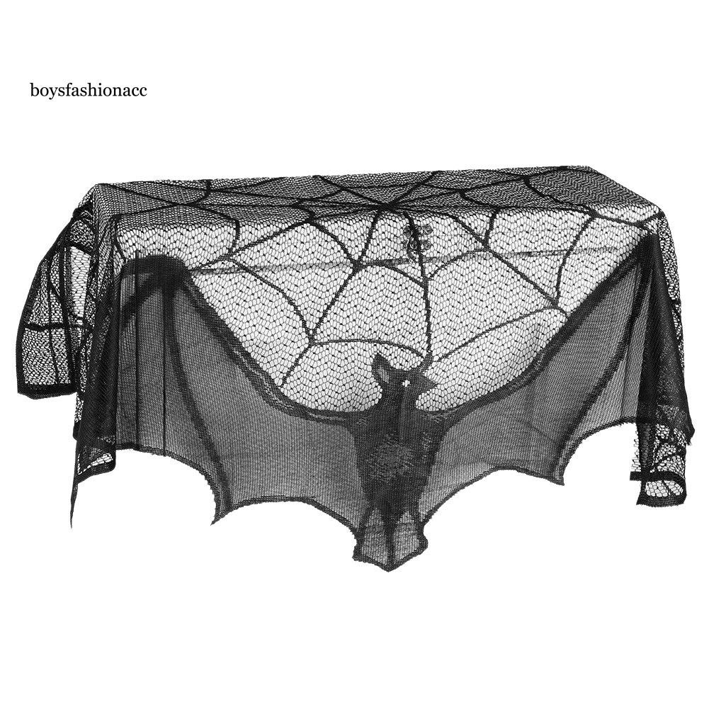 Rèm trang trí Halloween bằng vải ren với họa tiết hình con dơi , dùng cho các bữa tiệc