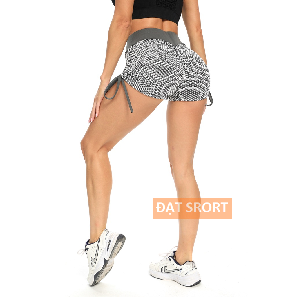 Quần Short Tập Gym , Yoga , Thể Thao Cho Nữ , Chun Mông , Eo Chéo , Dây Rút , Co Giãn 4 Chiều