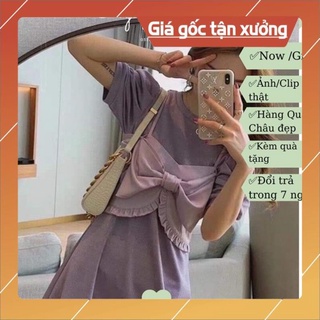 Đầm tím kèm nơ cực xinh 💋freeship 💋