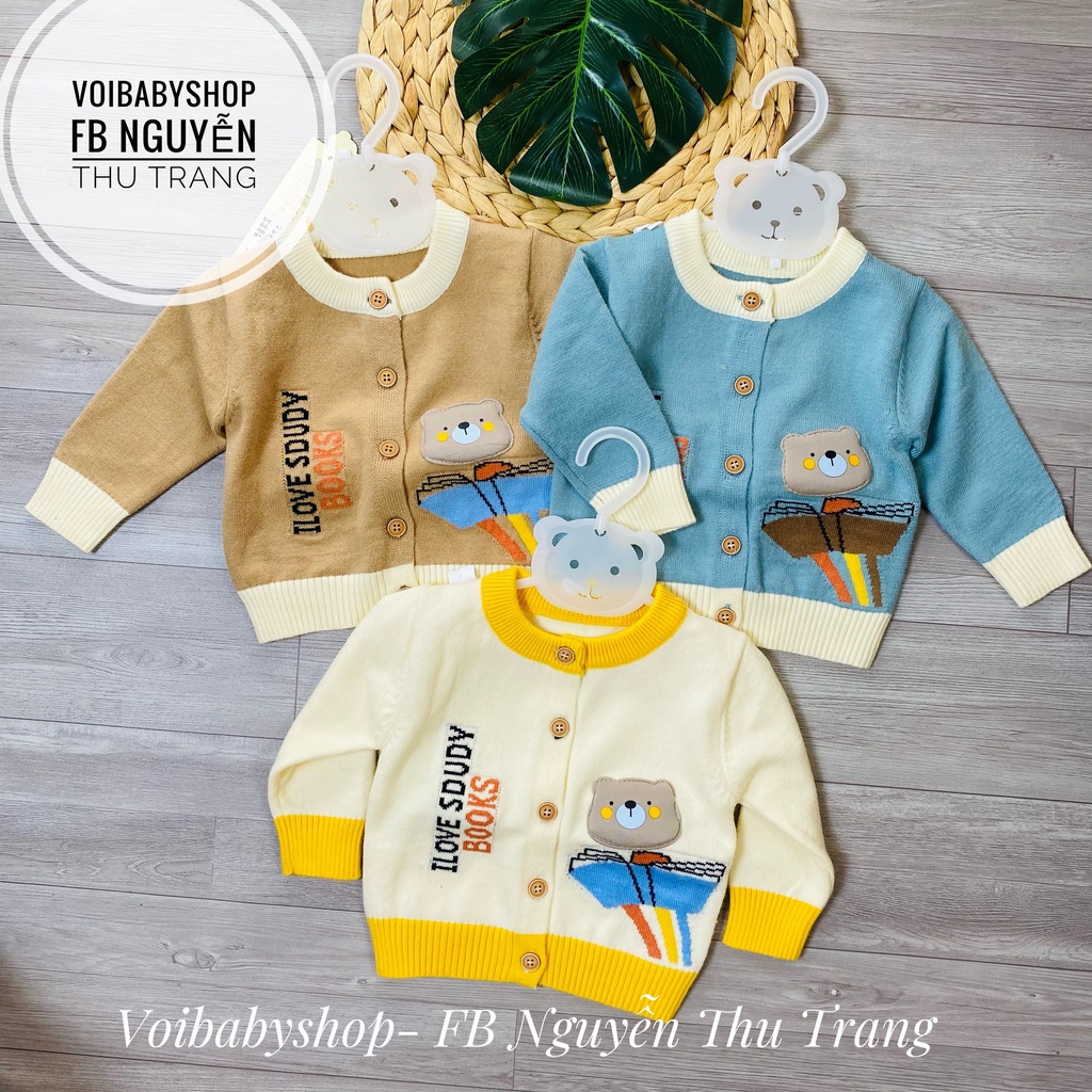 Áo Len Dài Tay Cài Giữa Hoạ Tiết Dễ Thương Cho Bé (6-14kg)