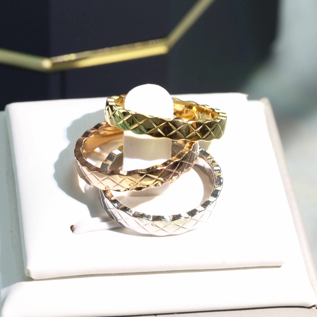 Nhẫn Kim Cương Phong Cách INS | Nhẫn Kẻ Sọc | Nhẫn Thép Titan 18K Thời Trang Cá Tính | Nhẫn Cặp Đôi Đa Năng Đơn Giản
