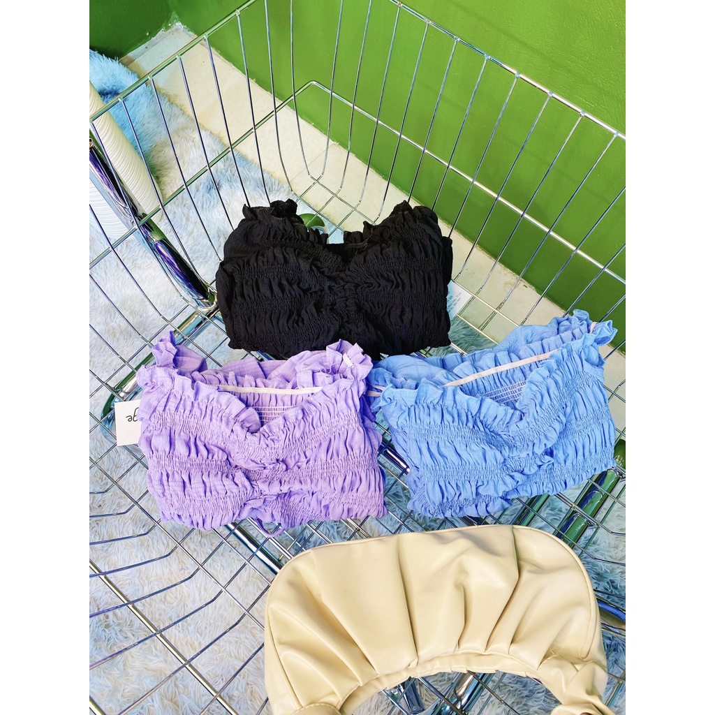 ( Có Đặt Theo Số Đo Yêu Cầu ) Áo Croptop Trễ Vai Tay Cộc Dây Dút Ôm Người A2751